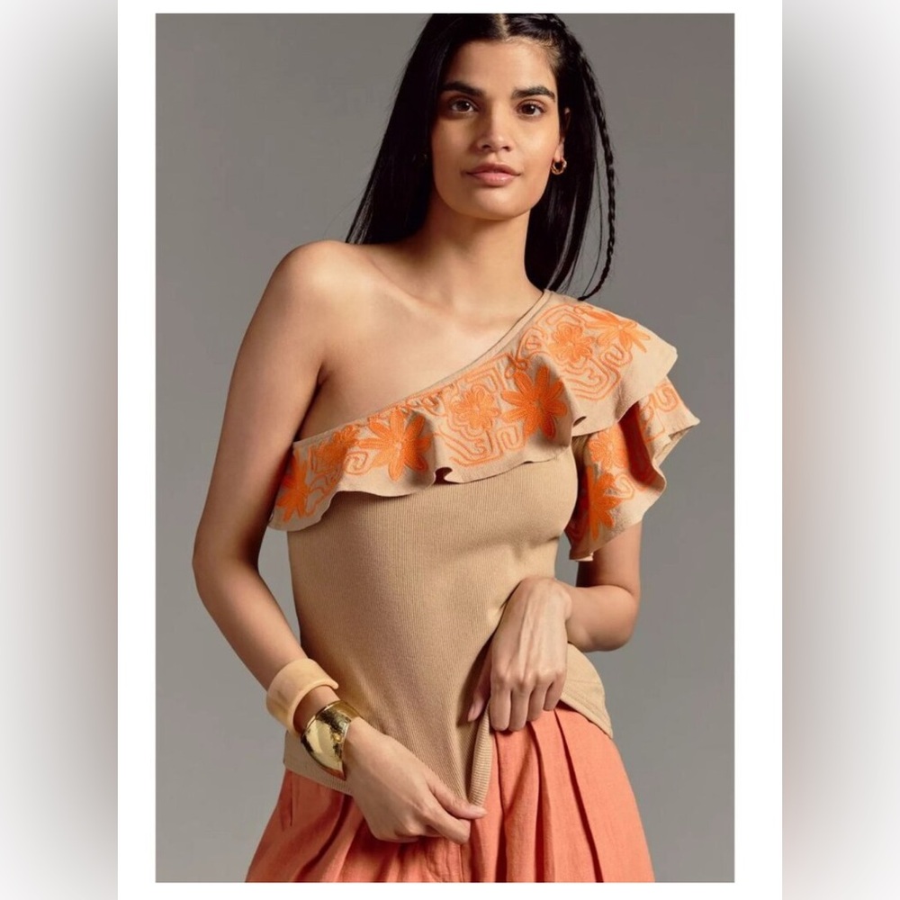 Anthropologie‎ Dolan One Shoulder Embroidered Top NWT Size Large